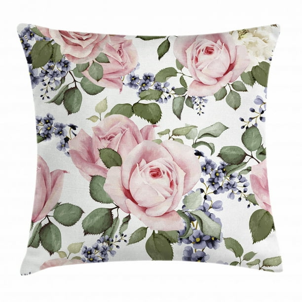Ambesonne Rose Throw Pillow Cushion Cover Flourishing Pink Roses with Tender Spring Summer Soulful Blossoms Bridal Decorative Square Accent Pillow Case 18 X 18 Pale Pink Green Bluegrey 